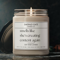 "Smells Like She’s Creating Content Again" Scented Soy Candle | Perfect Gift for Creators, Influencers & Hustlers | Fun, Focus, Self-Care
