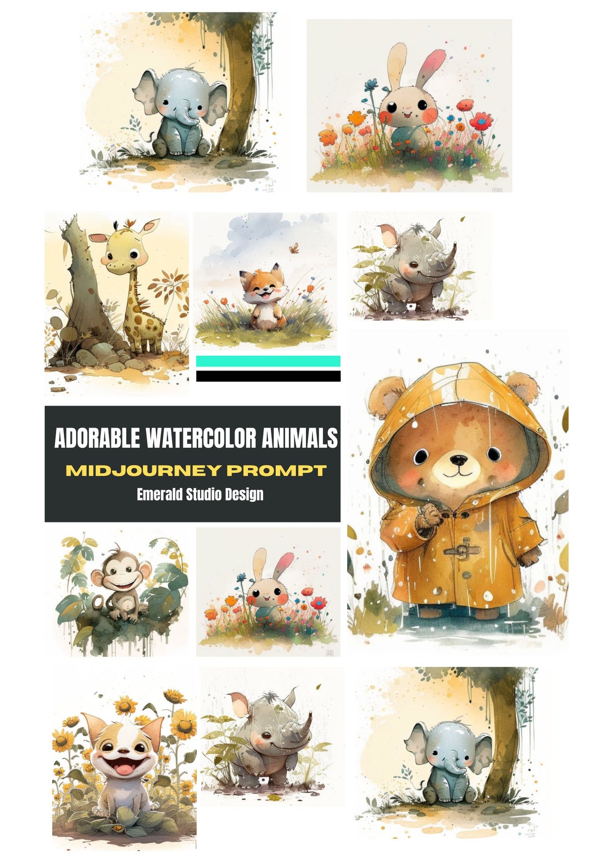 Adorable Watercolor Animals Midjourney Prompt