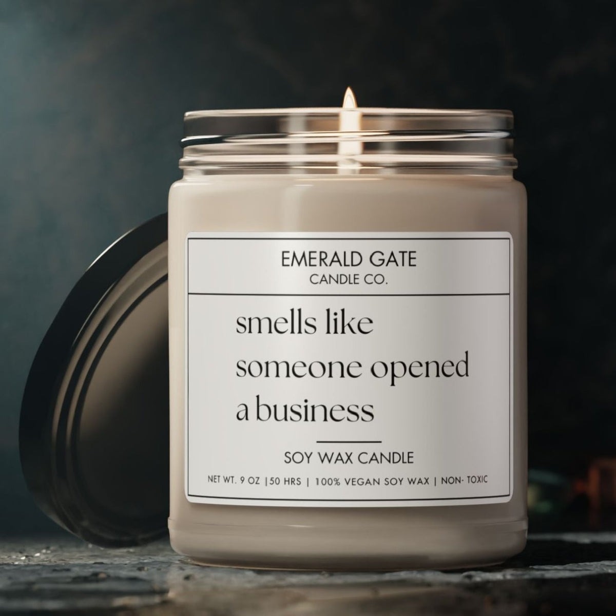 "Smells Like Someone Opened a Business" Scented Soy Candle | Celebratory Gift for Entrepreneurs &amp; Go-Getters | Success, Ambition, Self-Care
